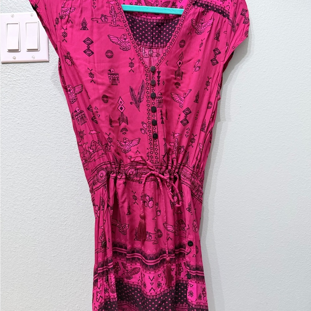 Spell Fuchsia Pink Printed Button-Front Top